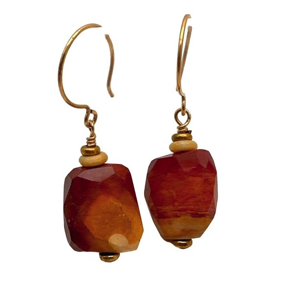 Earthy Faceted Jasper Stone Beaded Dangle Earrings Artisan Organically Rustic - Picture 2 of 5